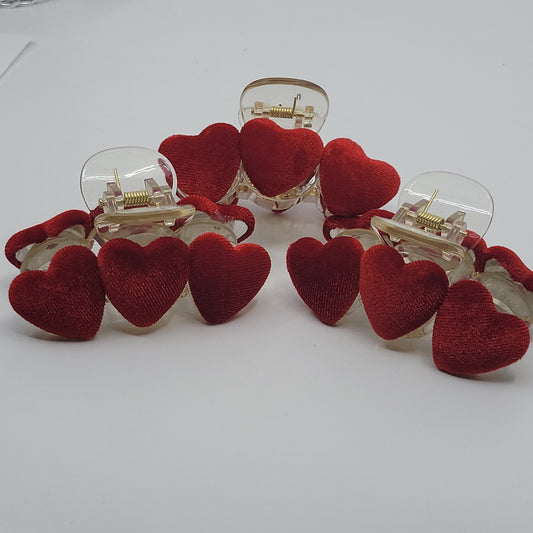 3 Red Velvet Hearts Claw Clip