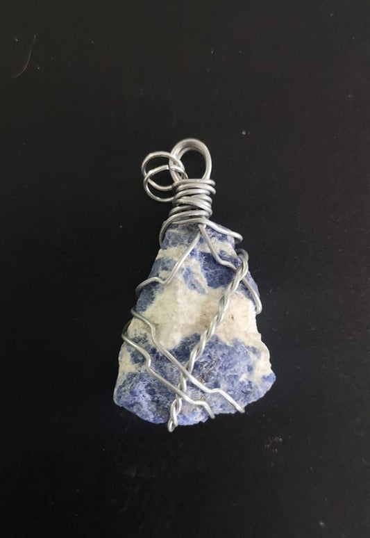 Sodalite Wrapped Crystal Pendant - 1