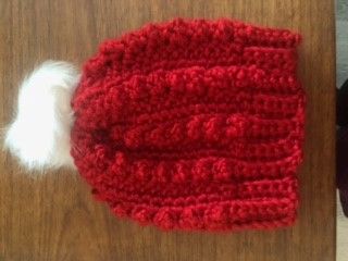 Red crochet hat with white pompom - 1